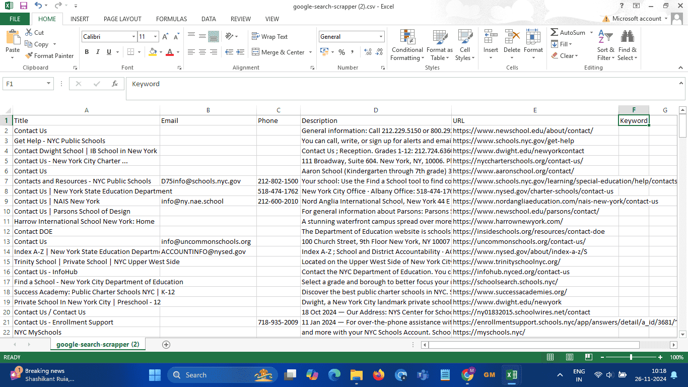 Google Scraper Result